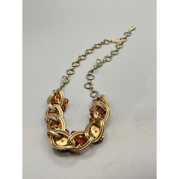 Vintage Choker Necklace Topaz Rhinestones Bead Clusters Hand Wired Gold Tone - Picture 9 of 10